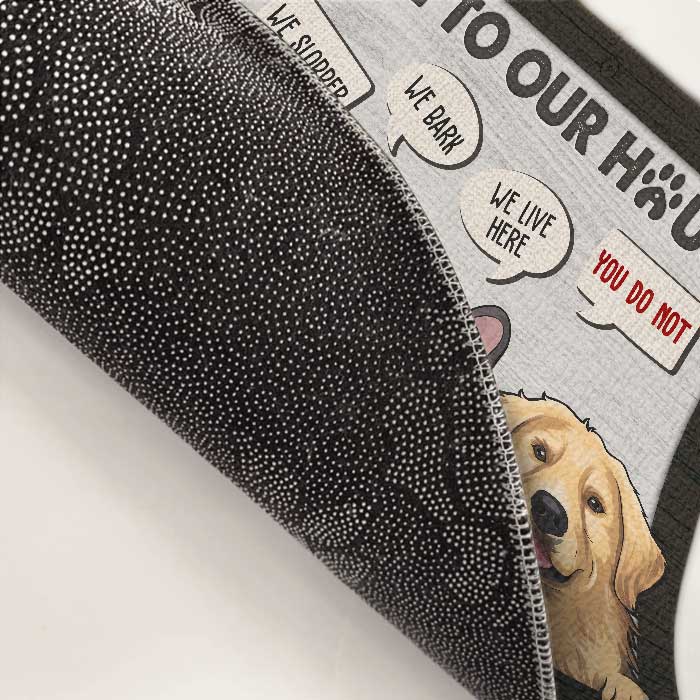 Bienvenue chez nous, nous vivons ici, vous non - Tapis décoratif personnalisé - Cadeau pour les amoureux des chiens, propriétaires de chiens, cadeau pour chien, cadeau pour les amoureux des animaux