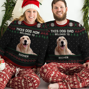 Ce papa chien appartient à - Sweat-shirt de Noël unisexe personnalisé, sweat-shirt en laine, sweat-shirt imprimé intégral - Télécharger une image, cadeau pour les amoureux des chiens, amoureux des animaux, cadeau de Noël