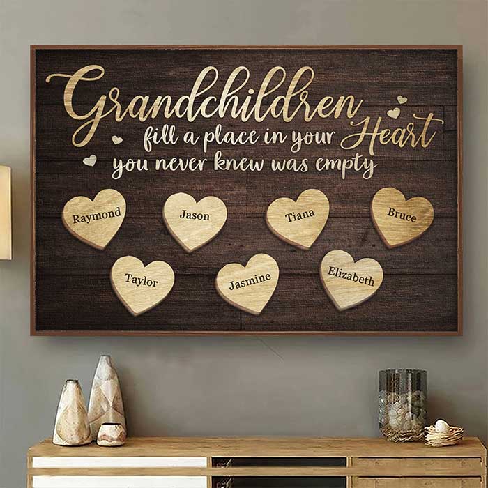 Les petits-enfants occupent une place dans votre cœur - Affiche horizontale personnalisée - Cadeau pour les grands-parents