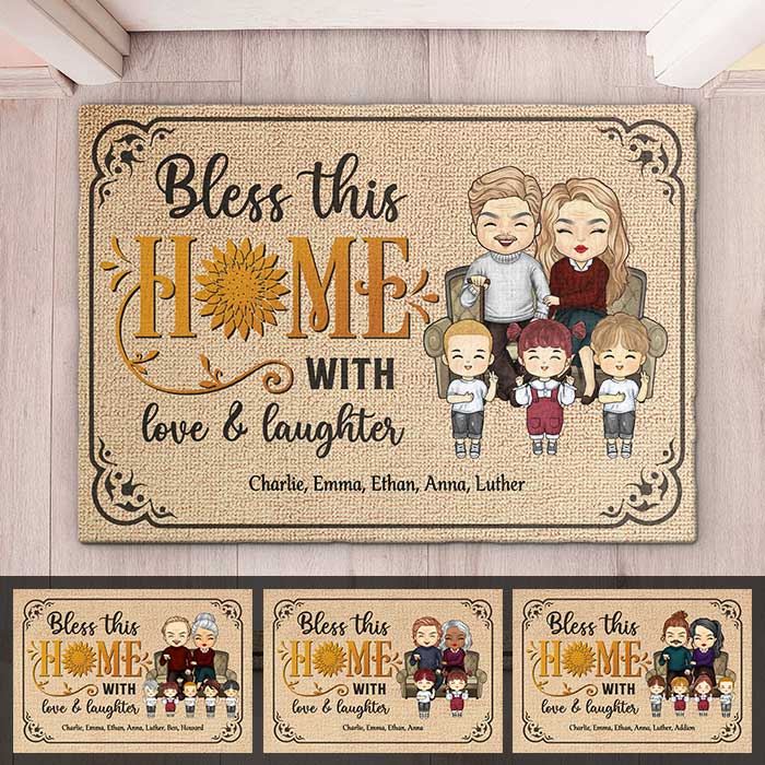 Bénissez cette maison avec amour et rires - Tapis décoratif personnalisé - Cadeaux d'anniversaire, cadeau pour couples, mari et femme