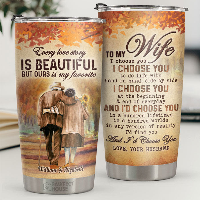 Je te choisis pour vivre la vie main dans la main côte à côte - Gobelet personnalisé - À ma femme, cadeau pour femme, anniversaire, fiançailles, mariage, cadeau de mariage