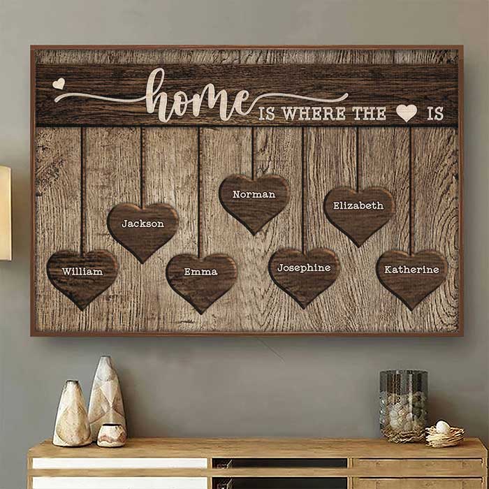 La maison est là où se trouve le cœur - Affiche horizontale personnalisée - Cadeau pour couple, mari et femme