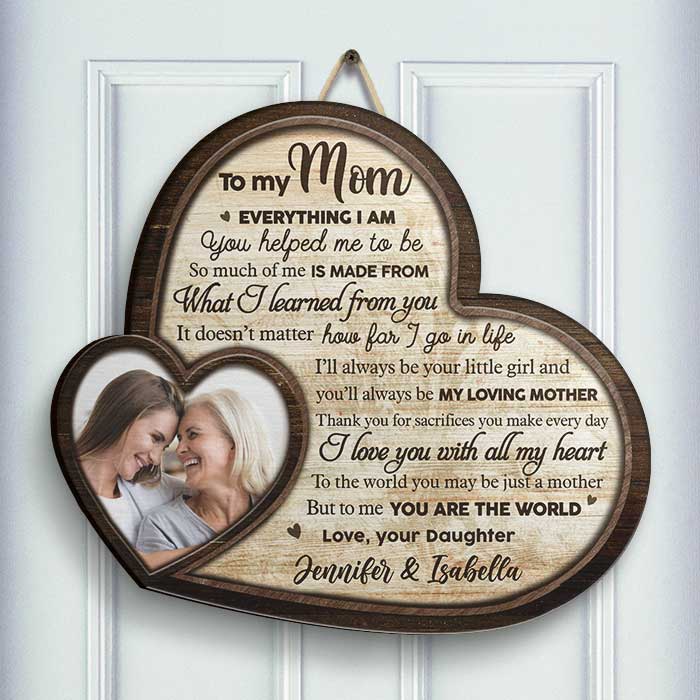 I Love You With All My Heart - Upload Image, Gift For Mom, Personalized Shaped Wood Sign.