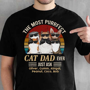 The Most Purrfect Cat Dad Ever Cool Peeking Cats - Gift for Dad, Personalized Unisex T-Shirt.