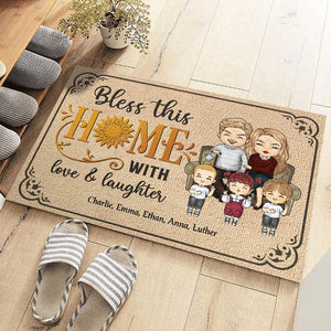 Bénissez cette maison avec amour et rires - Tapis décoratif personnalisé - Cadeaux d'anniversaire, cadeau pour couples, mari et femme