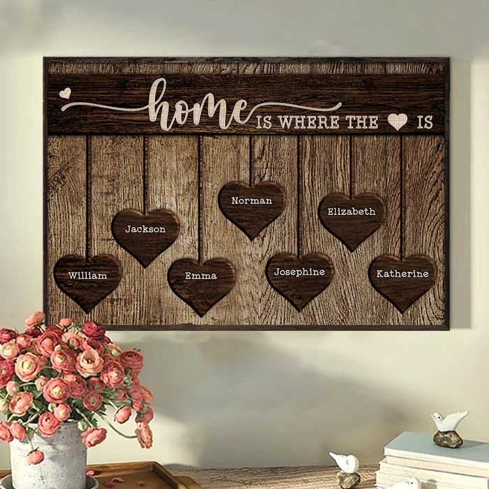La maison est là où se trouve le cœur - Affiche horizontale personnalisée - Cadeau pour couple, mari et femme