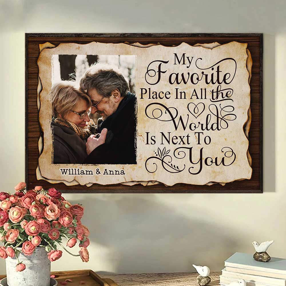 My Favorite Thing Is Staying Next To You - Upload Image, Gift For Couples, Husband Wife - Personalized Horizontal Poster.