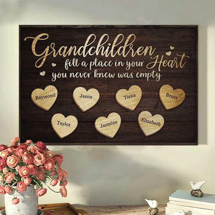 Les petits-enfants occupent une place dans votre cœur - Affiche horizontale personnalisée - Cadeau pour les grands-parents