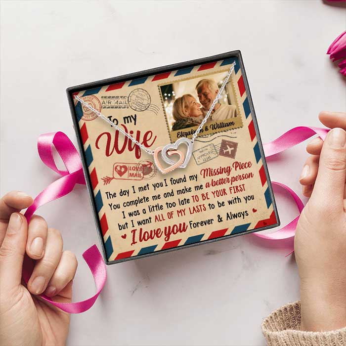 I Wanna Be With You - Upload Image, Gift For Couples - Personalized Interlocking Hearts Necklace.