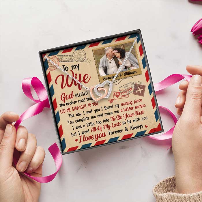 You're My Missing Piece - Upload Image, Gift For Couples - Personalized Interlocking Hearts Necklace.