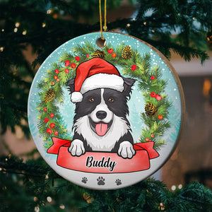 Merry Christmas With The Dog - Personalized Round Ornament.
