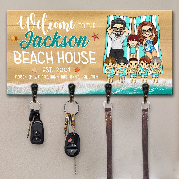 Bienvenue à la maison familiale de plage - Porte-clés personnalisé, porte-clés - Cadeau pour couples, mari et femme