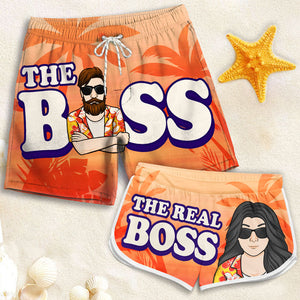 Boss &amp; The Real Boss - Short de plage personnalisé pour couple - Cadeau pour couple, mari et femme