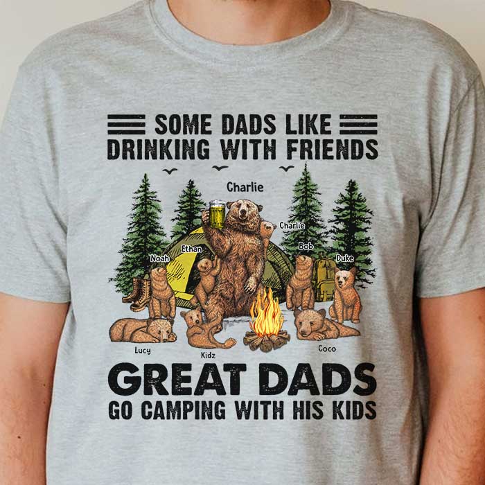 Great Dads Go Camping With His Kids - Personalized Unisex T-Shirt, Father's Day Gift, Custom Gift For Dog Lovers.
