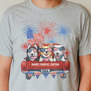 Independence Day Fireworks Dogs - Gift For 4th Of July - Personalized Unisex T-Shirt.