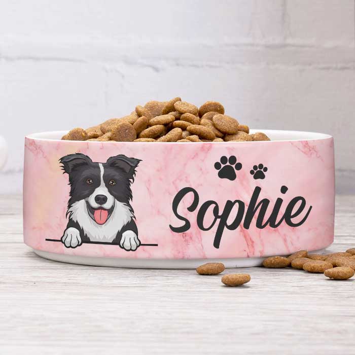 Pink White Green Blue Marble, Gift For Dog Lovers - Personalized Custom Dog Bowls.