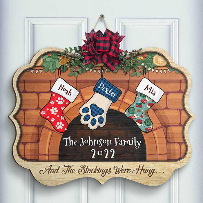 Bas de Noël à suspendre - Plaque de porte personnalisée
