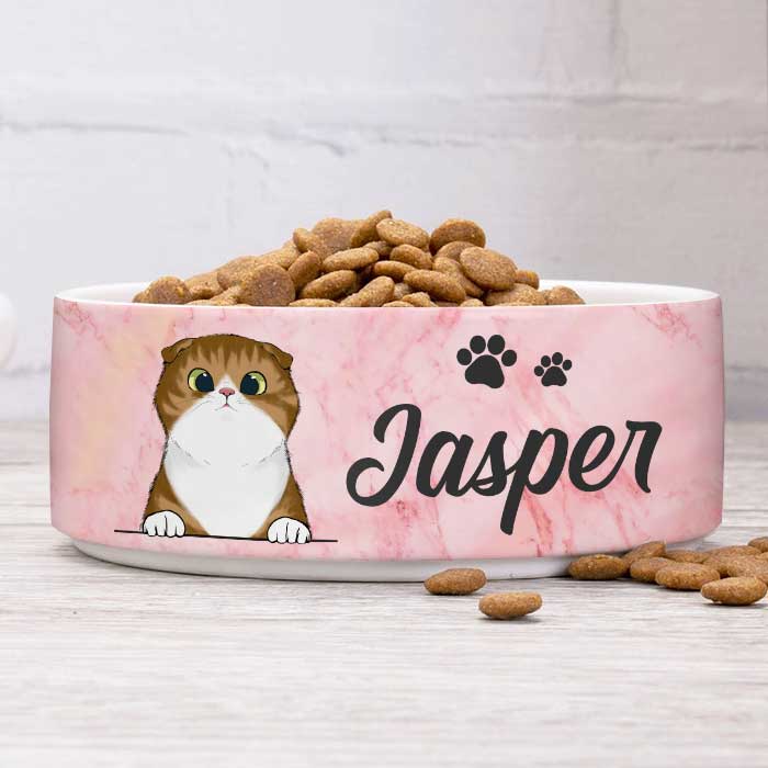 Pink White Green Blue, Gift For Cat Lovers - Personalized Custom Cat Bowls.