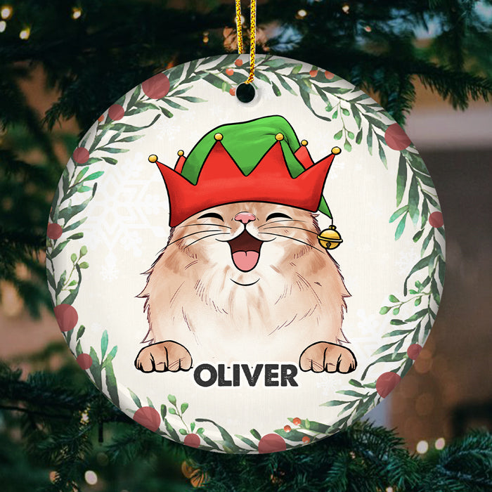 Joyeux Noël avec bébé en fourrure - Décoration personnalisée pour chien et chat - Forme ronde en céramique - Cadeau de Noël pour les propriétaires et les amoureux des animaux