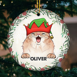 Joyeux Noël avec bébé en fourrure - Décoration personnalisée pour chien et chat - Forme ronde en céramique - Cadeau de Noël pour les propriétaires et les amoureux des animaux