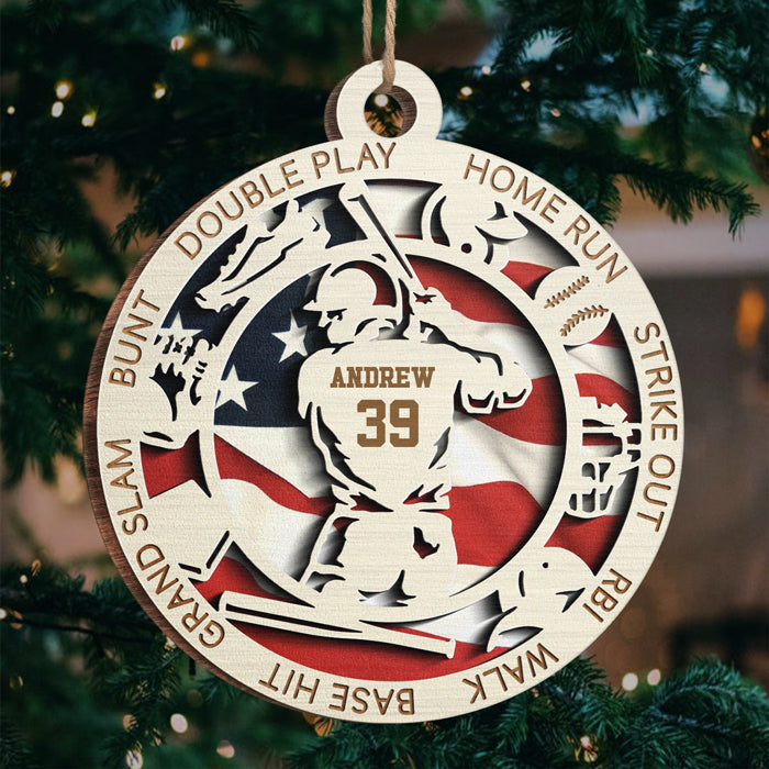 Série Sport Baseball - Ornement personnalisé sportif - Forme ronde en bois - Cadeau de Noël pour les amateurs de sport et les joueurs