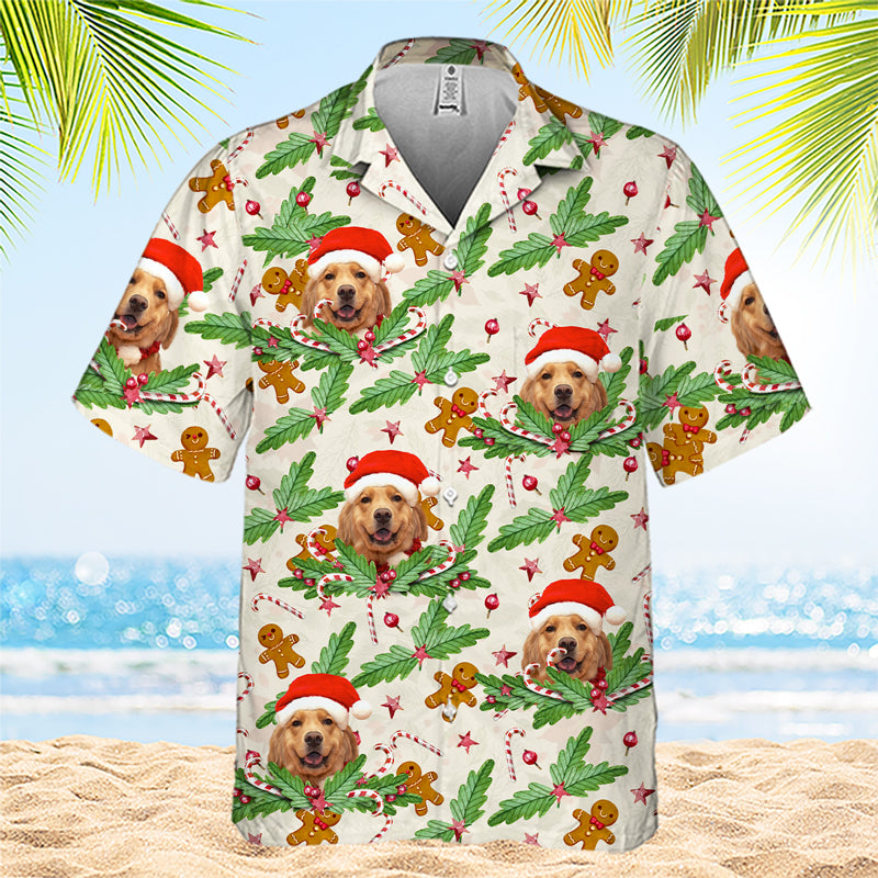 Motif canne à sucre et pain d'épices - T-shirt hawaïen unisexe personnalisé pour chien et chat - Télécharger une image, visage de chien, visage de chat - Cadeau vacances d'été, cadeau pour propriétaires d'animaux et amoureux des animaux