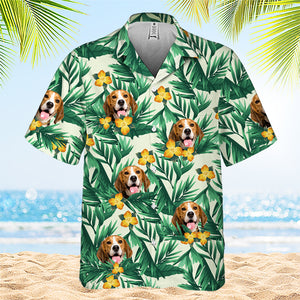 Motif de fleurs et feuilles tropicales colorées - T-shirt hawaïen unisexe personnalisé pour chien et chat - Télécharger une image, visage de chien, visage de chat - Cadeau vacances d'été, cadeau pour propriétaires d'animaux, amoureux des animaux