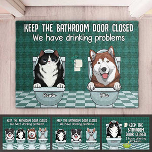 Gardez la porte de la salle de bain fermée - Tapis décoratif personnalisé - Cadeau pour les amoureux des animaux, les propriétaires d'animaux, cadeau pour animaux