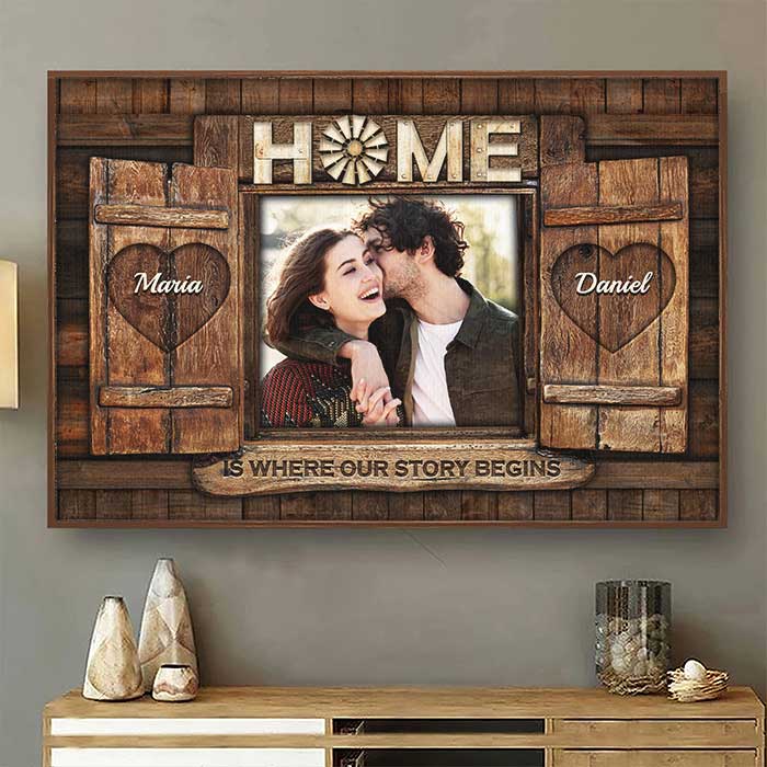La maison est là où notre histoire commence - Télécharger une image, cadeau pour couple, mari et femme - Affiche horizontale personnalisée