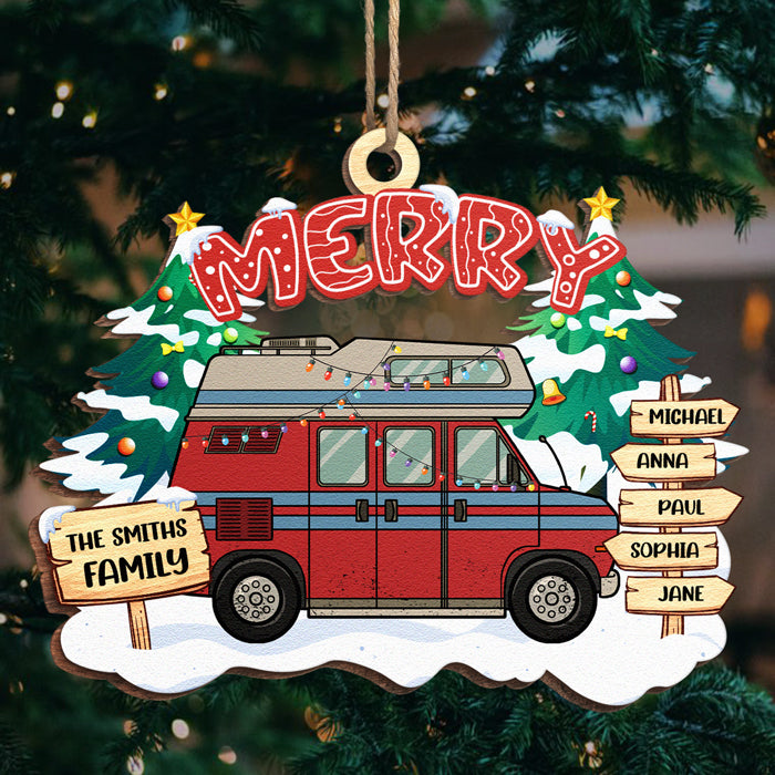 Décoration de Noël en camping en famille - Décoration personnalisée en bois de forme unique - Cadeau de Noël pour les membres de la famille