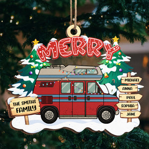 Décoration de Noël en camping en famille - Décoration personnalisée en bois de forme unique - Cadeau de Noël pour les membres de la famille