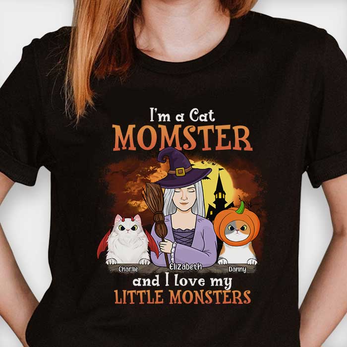T-shirt, sweat à capuche et sweat-shirt unisexe personnalisé « Cat Momster Love Little Monsters » – Cadeau pour les amoureux des animaux, cadeau d'Halloween