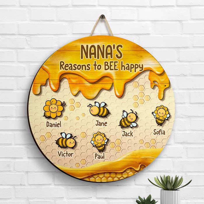 Nana Raisons d'être heureuse - Panneau en bois personnalisé - Cadeau pour grand-mère et grands-parents