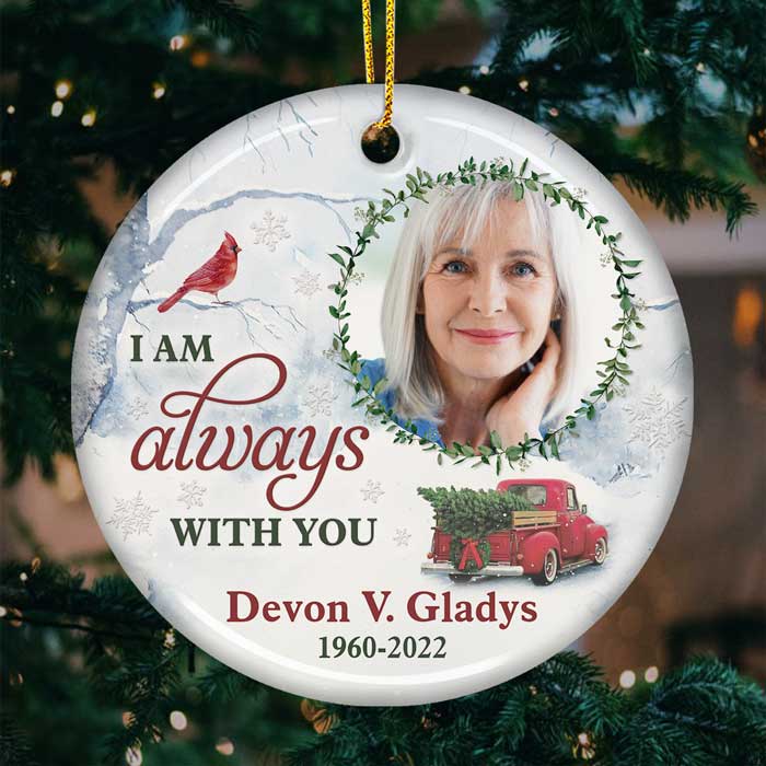We're Never Far Apart - Personalized Custom Round Shaped Ceramic Christmas Ornament - Upload Image, Memorial Gift, Sympathy Gift, Christmas Gift