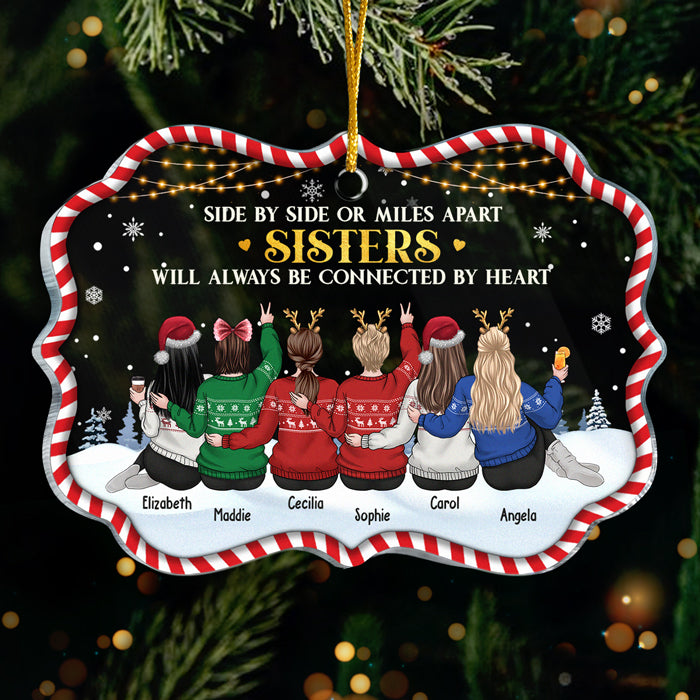 Les sœurs seront toujours liées par le cœur - Décoration de Noël personnalisée en acrylique en forme de Benelux - Cadeau pour meilleure amie, meilleure amie, sœur, cadeau d'anniversaire pour meilleure amie et amie, cadeau de Noël