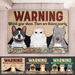 Attention aux chaussures, il y a des voleurs à proximité ! Tapis décoratif personnalisé ! Cadeau pour les amoureux des animaux, les propriétaires d'animaux, cadeau pour animaux de compagnie