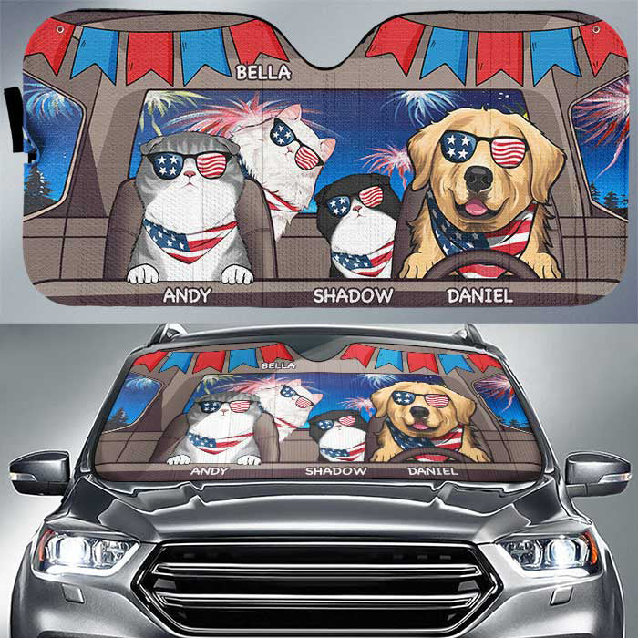 Joyeux 4 juillet, mon chien ! Pare-soleil de voiture personnalisé ! Cadeau pour les amoureux des animaux