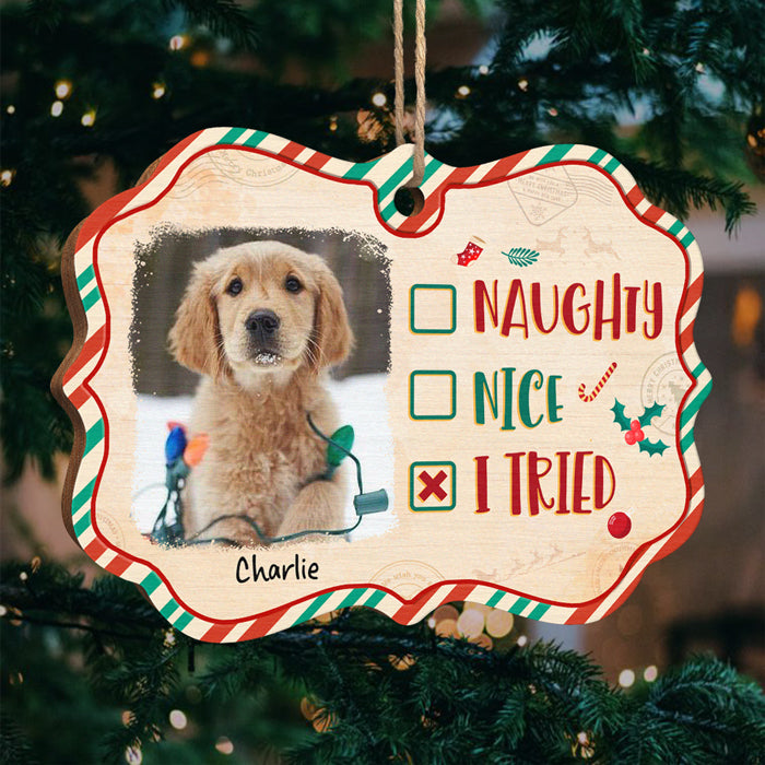 Vilain, gentil, j'ai essayé - Décoration de Noël personnalisée en bois avec photo en forme de Benelux - Télécharger une image, cadeau pour les amoureux des animaux, cadeau de Noël