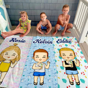 Le bonheur arrive par vagues - Serviette de plage personnalisée - Cadeau pour la famille, cadeau pour les enfants