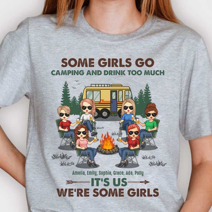 Certaines filles vont camper et boire - T-shirt et sweat à capuche unisexe personnalisé - Cadeau pour les amateurs de camping