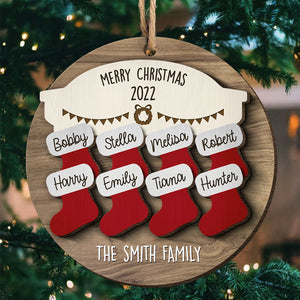 Joyeux Noël, famille heureuse ! Décoration de Noël ronde personnalisée en bois à 2 couches - Cadeau pour un membre de la famille, cadeau de Noël
