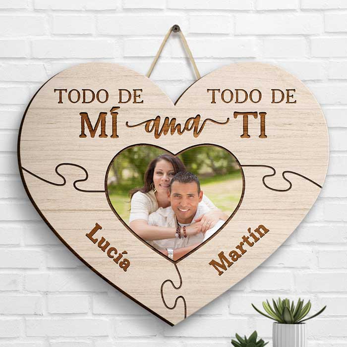 Tout mon amour, tout mon cœur - Télécharger une image, cadeau pour couple, mari et femme - Panneau en bois personnalisé (espagnol)