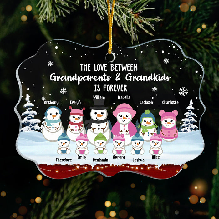 L'amour entre grands-parents et petits-enfants Bonhomme de neige - Décoration de Noël personnalisée en acrylique en forme de Benelux - Cadeau pour grands-parents, cadeau de Noël