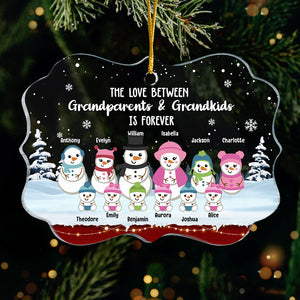 L'amour entre grands-parents et petits-enfants Bonhomme de neige - Décoration de Noël personnalisée en acrylique en forme de Benelux - Cadeau pour grands-parents, cadeau de Noël