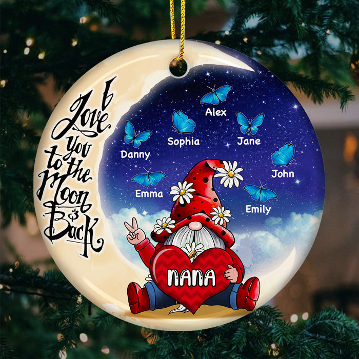 Je t'aime jusqu'à la lune et retour - Décoration de Noël ronde personnalisée en céramique - Cadeau pour grand-mère, grands-parents, cadeau de Noël