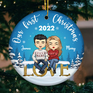 Notre premier Noël ensemble - Décoration de Noël ronde personnalisée en céramique - Cadeau pour couple, mari et femme, anniversaire, fiançailles, mariage, cadeau de mariage, cadeau de Noël