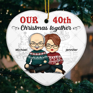 Our Christmas Together - Personalized Custom Heart Shaped Ceramic Christmas Ornament - Gift For Couple, Husband Wife, Anniversary, Engagement, Wedding, Marriage Gift, Christmas Gift