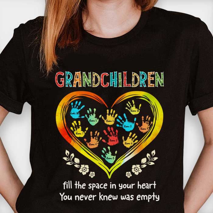 Grandchildren Fill The Space In Your Heart - Gift for Grandma, Personalized Unisex T-Shirt, Hoodie.