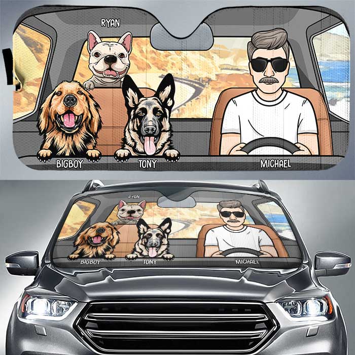 Road Trip avec chiens - Pare-soleil auto personnalisé - Cadeau pour les amoureux des animaux