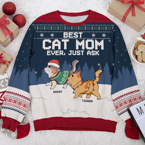 Meilleure maman chat, meilleur papa chat de tous les temps ! Demandez-moi ! Sweat-shirt moche personnalisé pour chat ! Pull en laine unisexe ! Cadeau de Noël pour propriétaires et amoureux des animaux